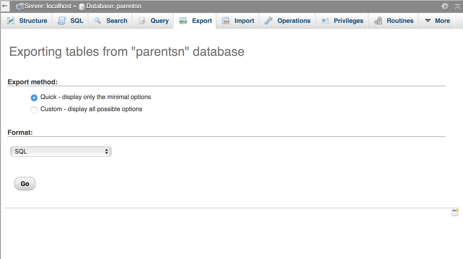 phpMyAdmin database backup