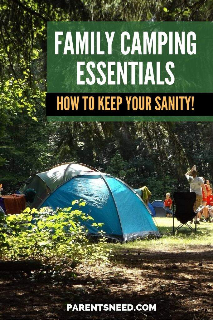 A happy family camping in a tent