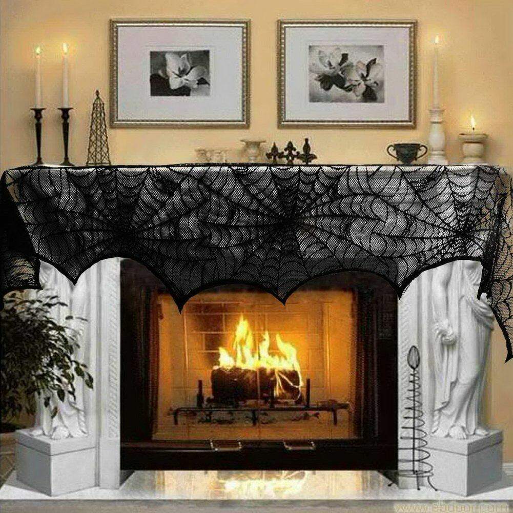 fireplace spiderweb mantle cover halloween decoration