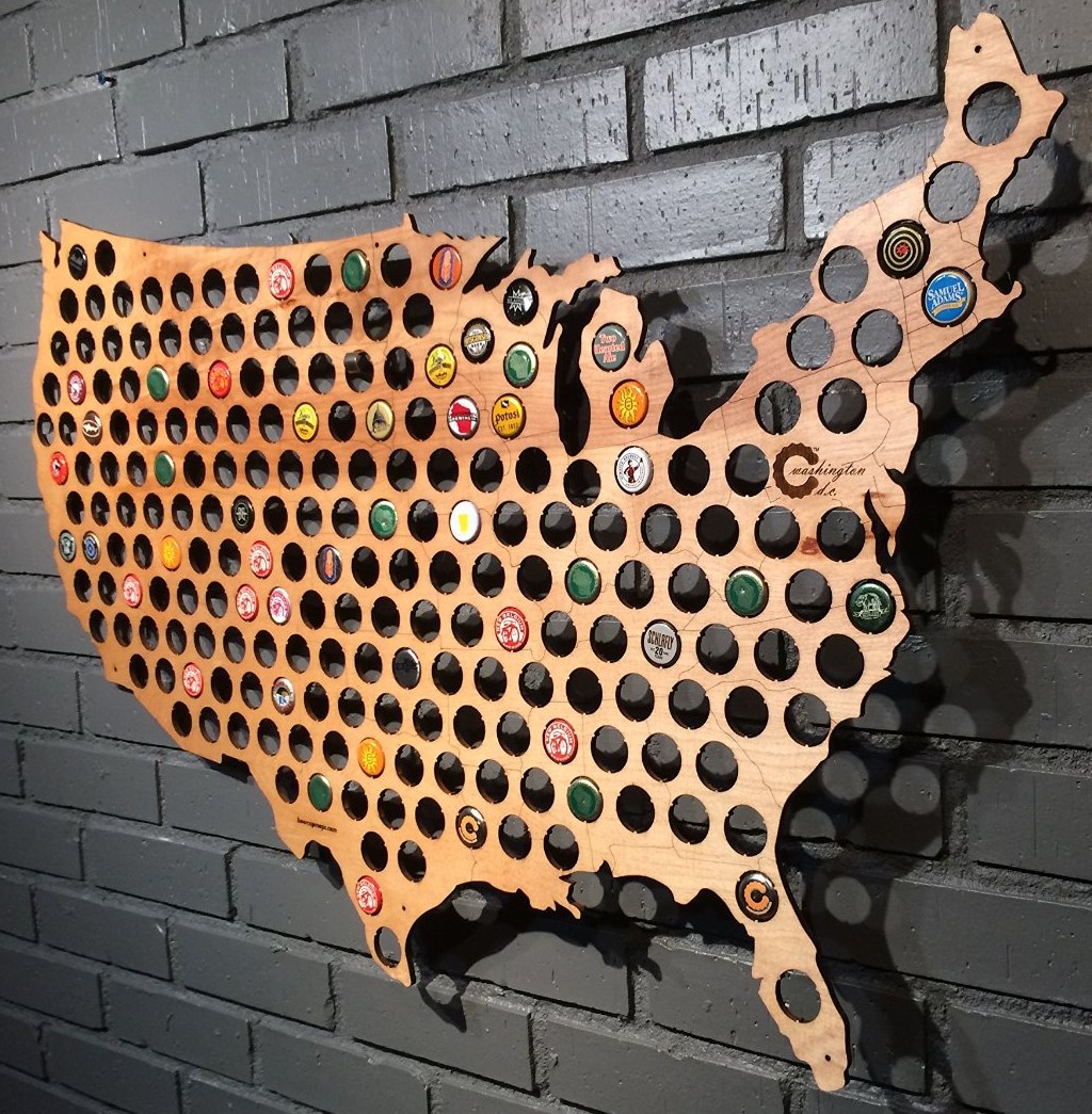 USA Beer Cap Map - Holds 177 caps