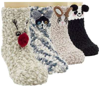 Lovful 4 Pairs Animal Super Warm Baby Fuzzy Soft Thick Socks