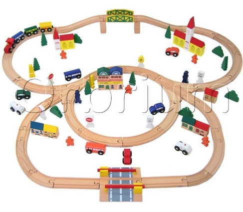 Orbrium Toys Triple-Loop Wooden Train Set