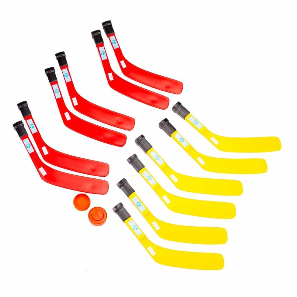 Set of 6 on 6 knee hockey blades and puck